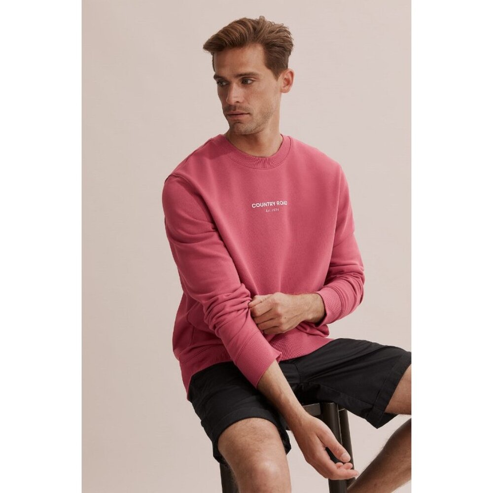 Country Road Mens Australian Cotton Logo Sweat Crew Neck Relaxed Fit Pink Size L